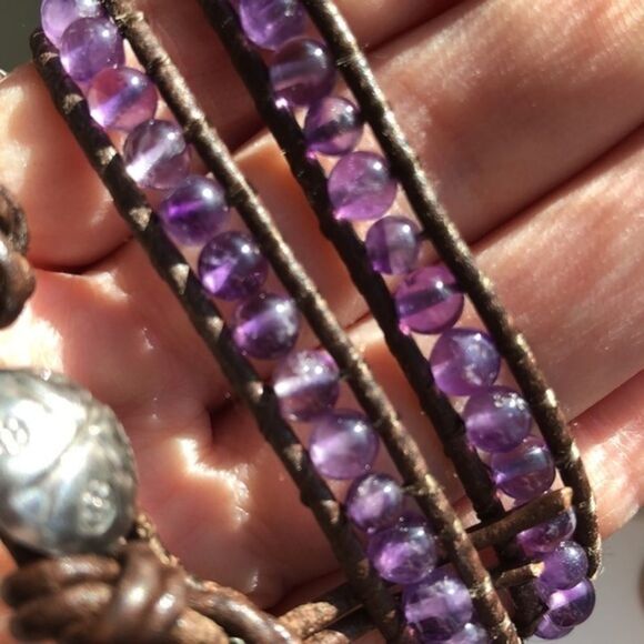 Amethyst And Leather Wrap Bracelet - Picture 3 of 9